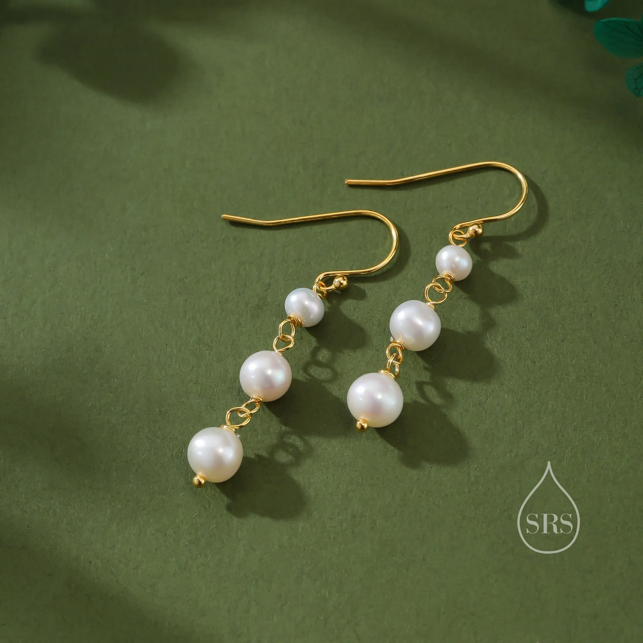 Natural Pearl Trio Drop Hook Earrings in Sterling Silver, Silver or Gold, Irregular Shape Pearl Drop Earrings, Natural Freshwater Pearls