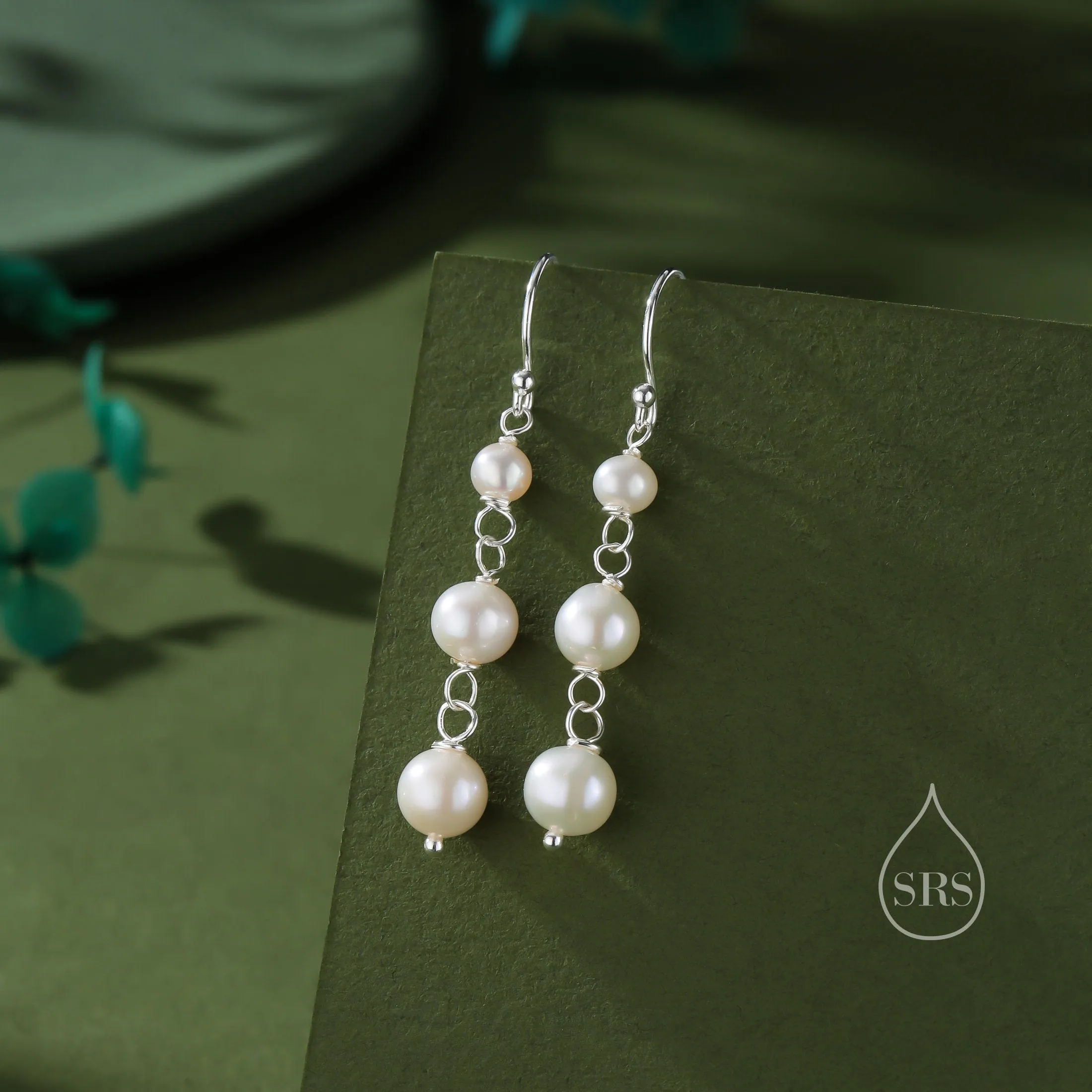 Natural Pearl Trio Drop Hook Earrings in Sterling Silver, Silver or Gold, Irregular Shape Pearl Drop Earrings, Natural Freshwater Pearls