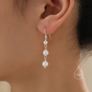 Natural Pearl Trio Drop Hook Earrings in Sterling Silver, Silver or Gold, Irregular Shape Pearl Drop Earrings, Natural Freshwater Pearls