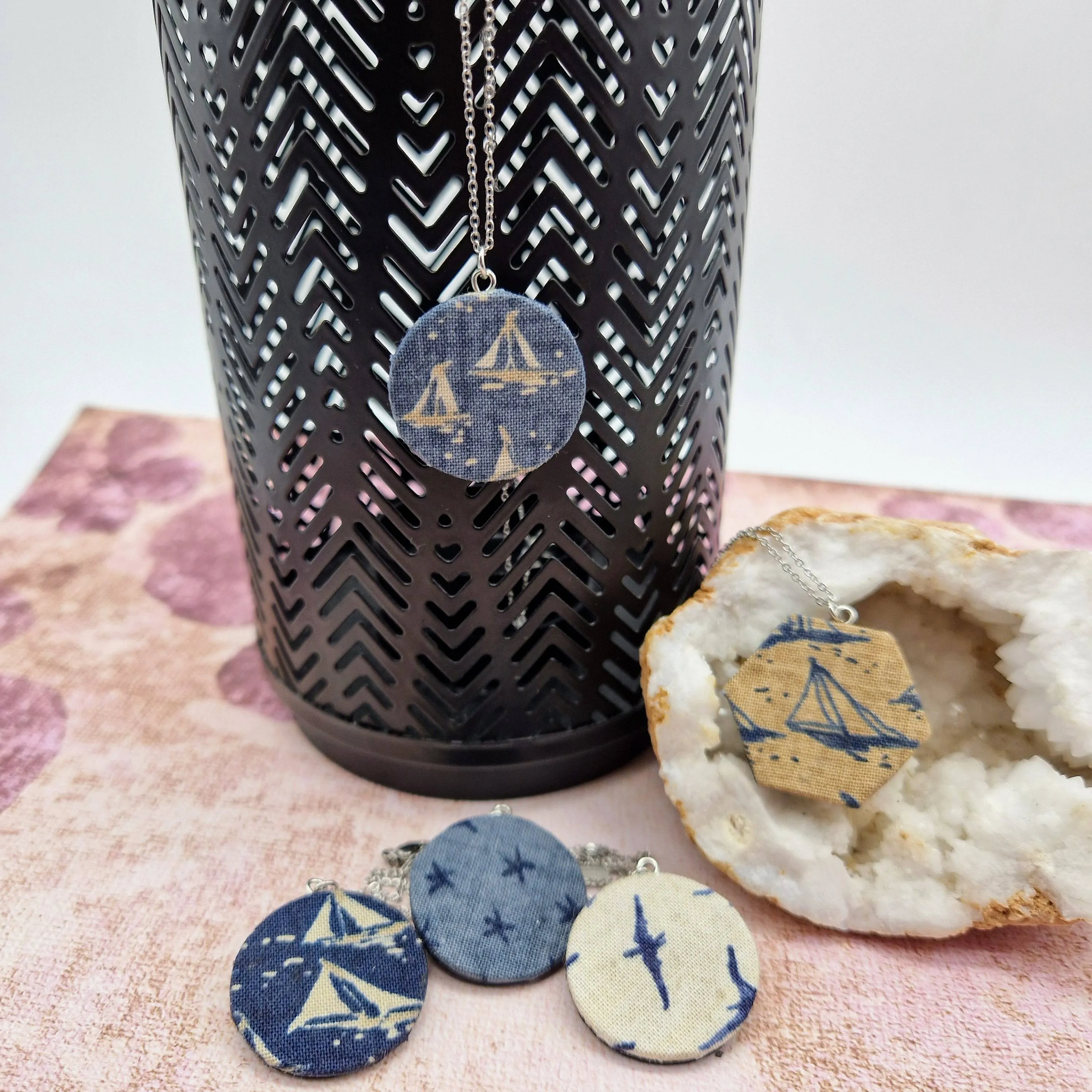 Nautical design fabric necklaces, 3 designs