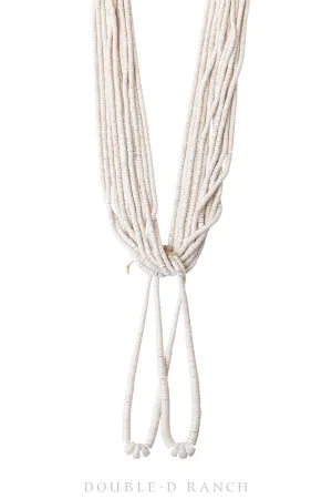 Necklace, Natural Stone, Heishi, White Clam Shell, Santo Domingo, Traditional Wrap, Vintage Mid Century, 1905