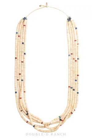 Necklace, Natural Stone, Shell Heishi with Apple Coral & Lapis, 5 Strands, Artisan, Contemporary, 1761