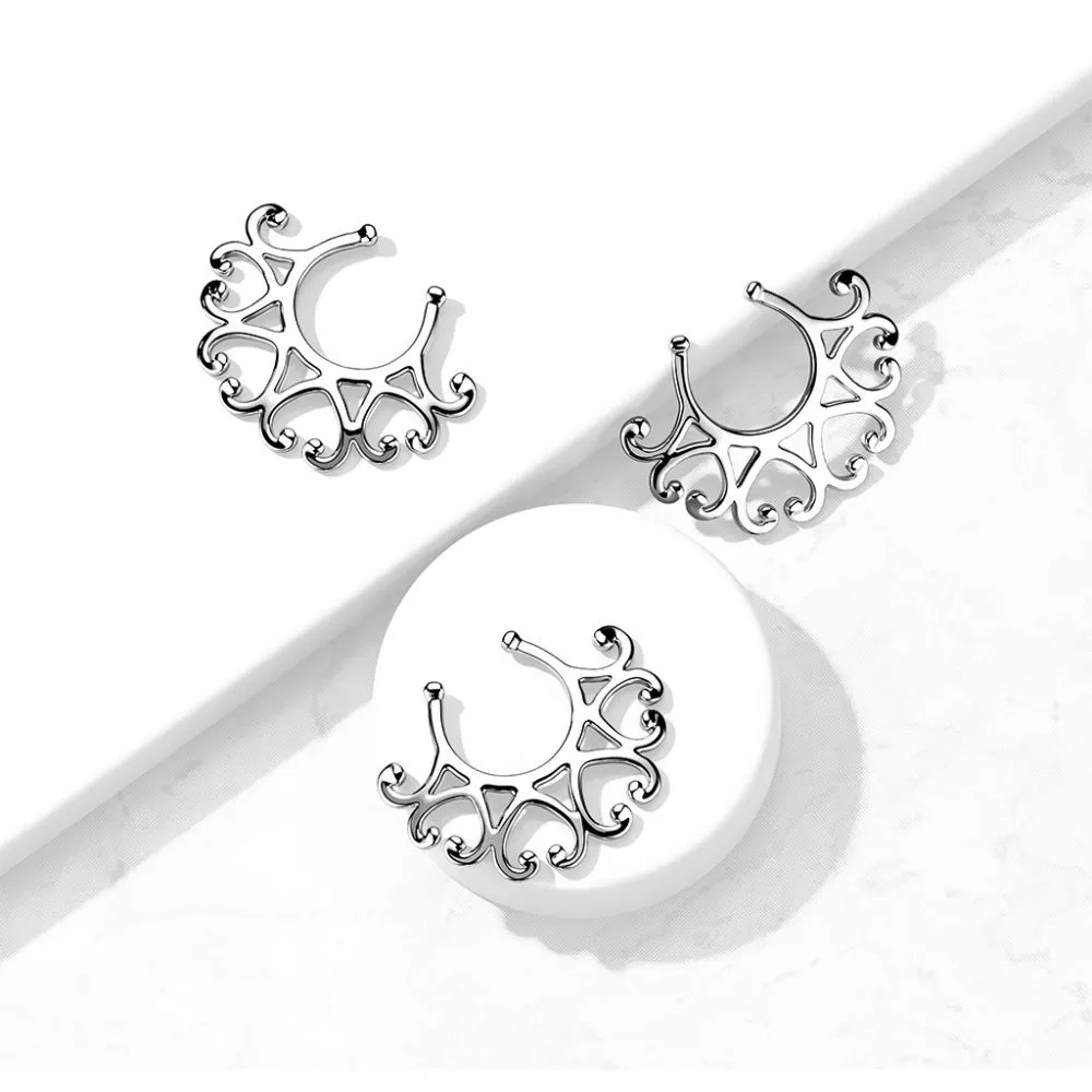 Non-Piercing Clip On Nipple Ring Adjustable Small Vintage Heart - Pair