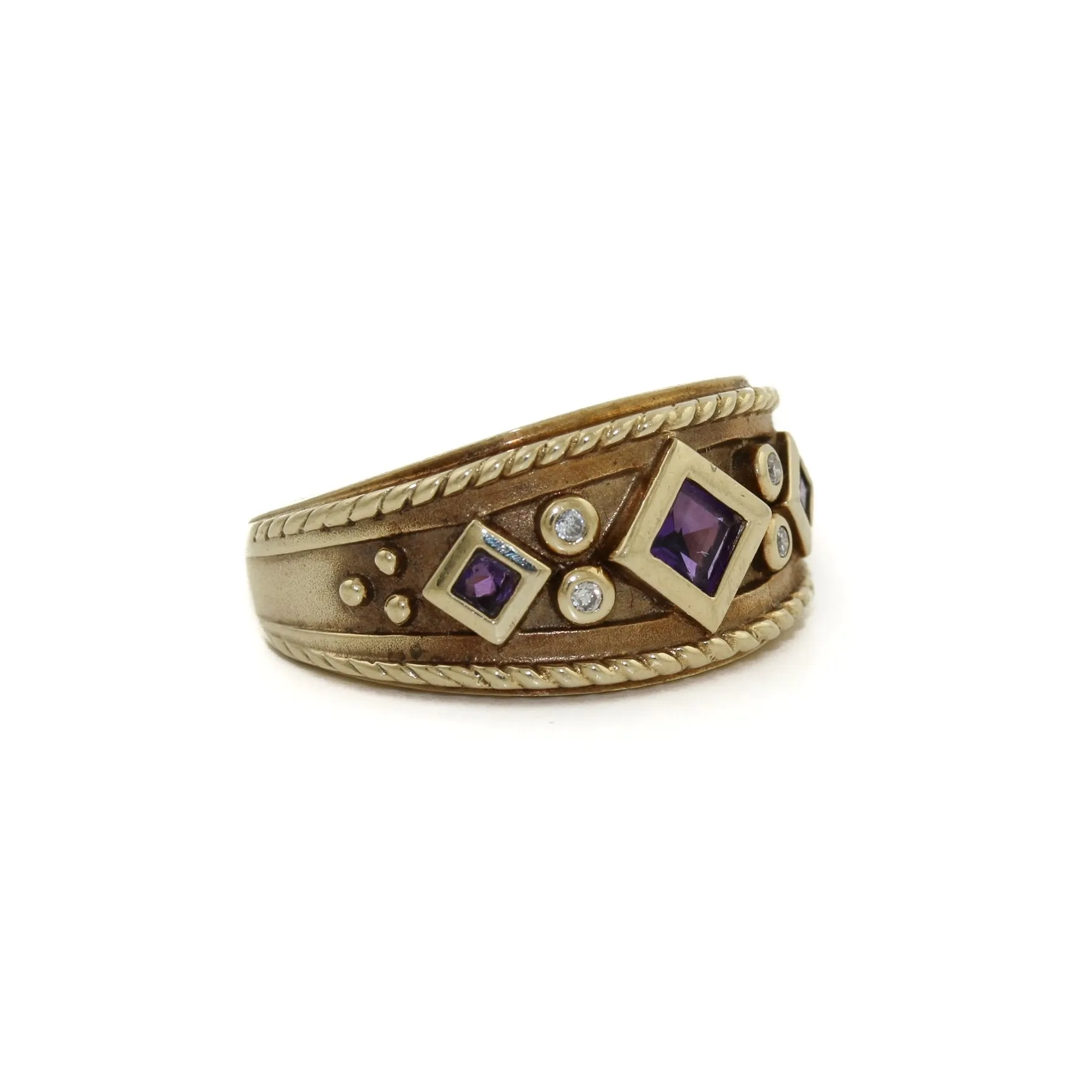 Opulent 14K Gold x Amtheyst & Diamond Byzantine-Style Band