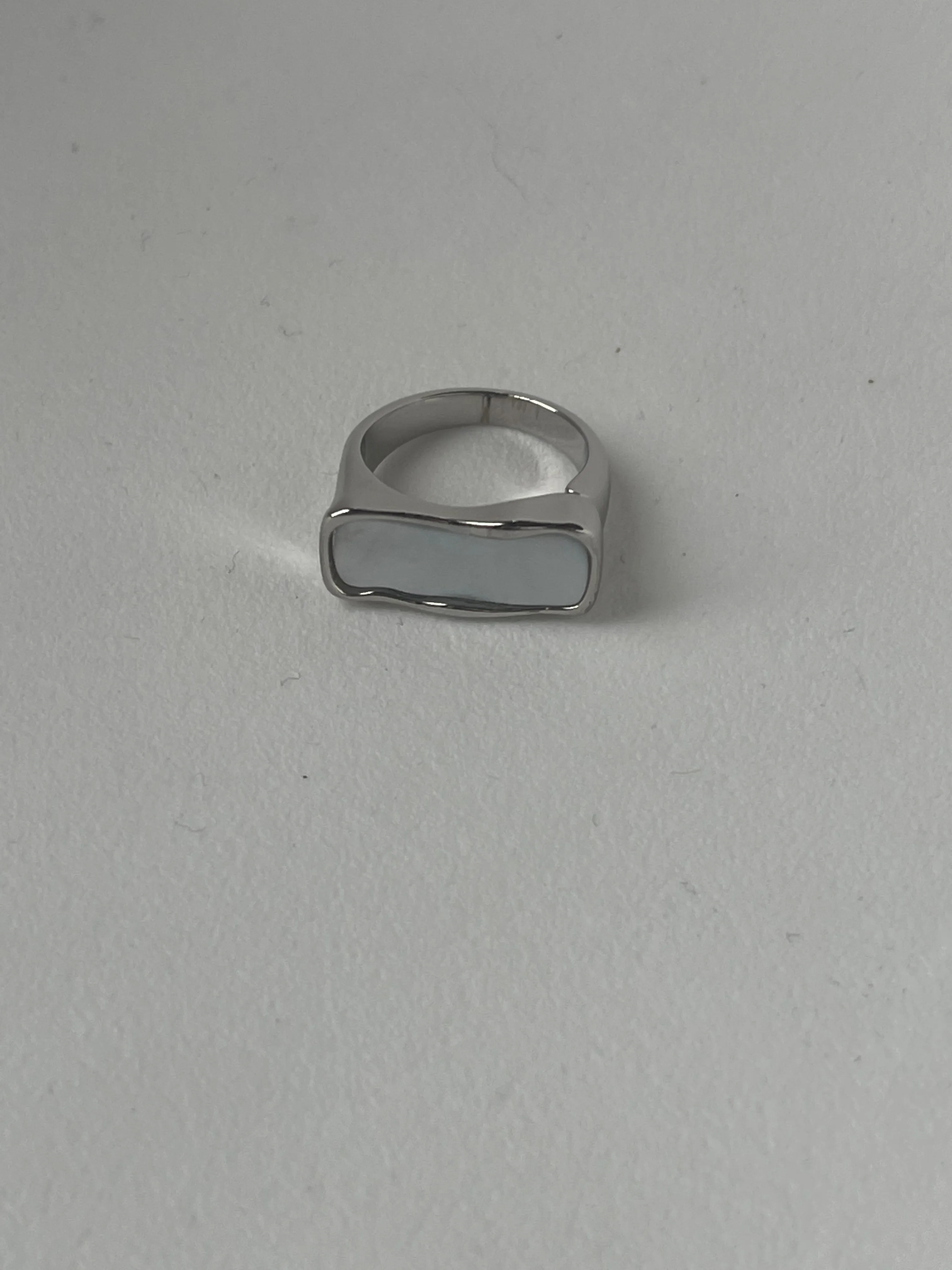 Organic Mother Of Pearl Wave Bar Ring In Silver & Ivory