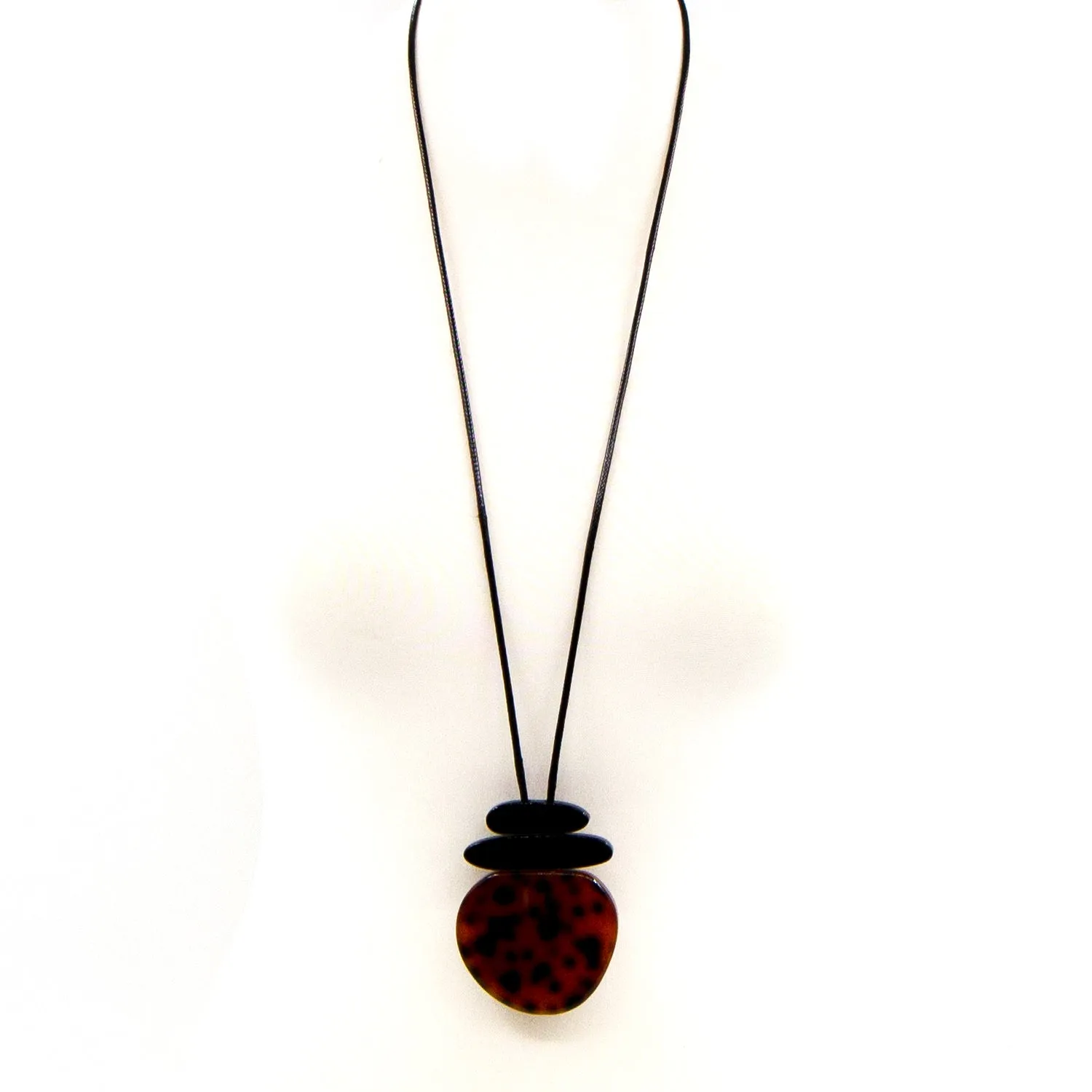 Organic round shape tortoiseshell long resin pendant