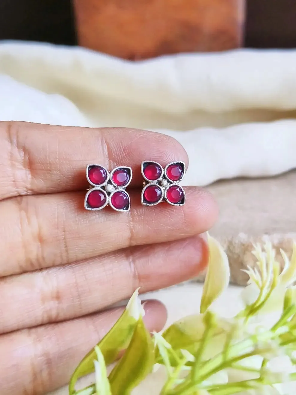 Oxidised Colorful Stone Studs for Daily & Office Wear | Sarichka