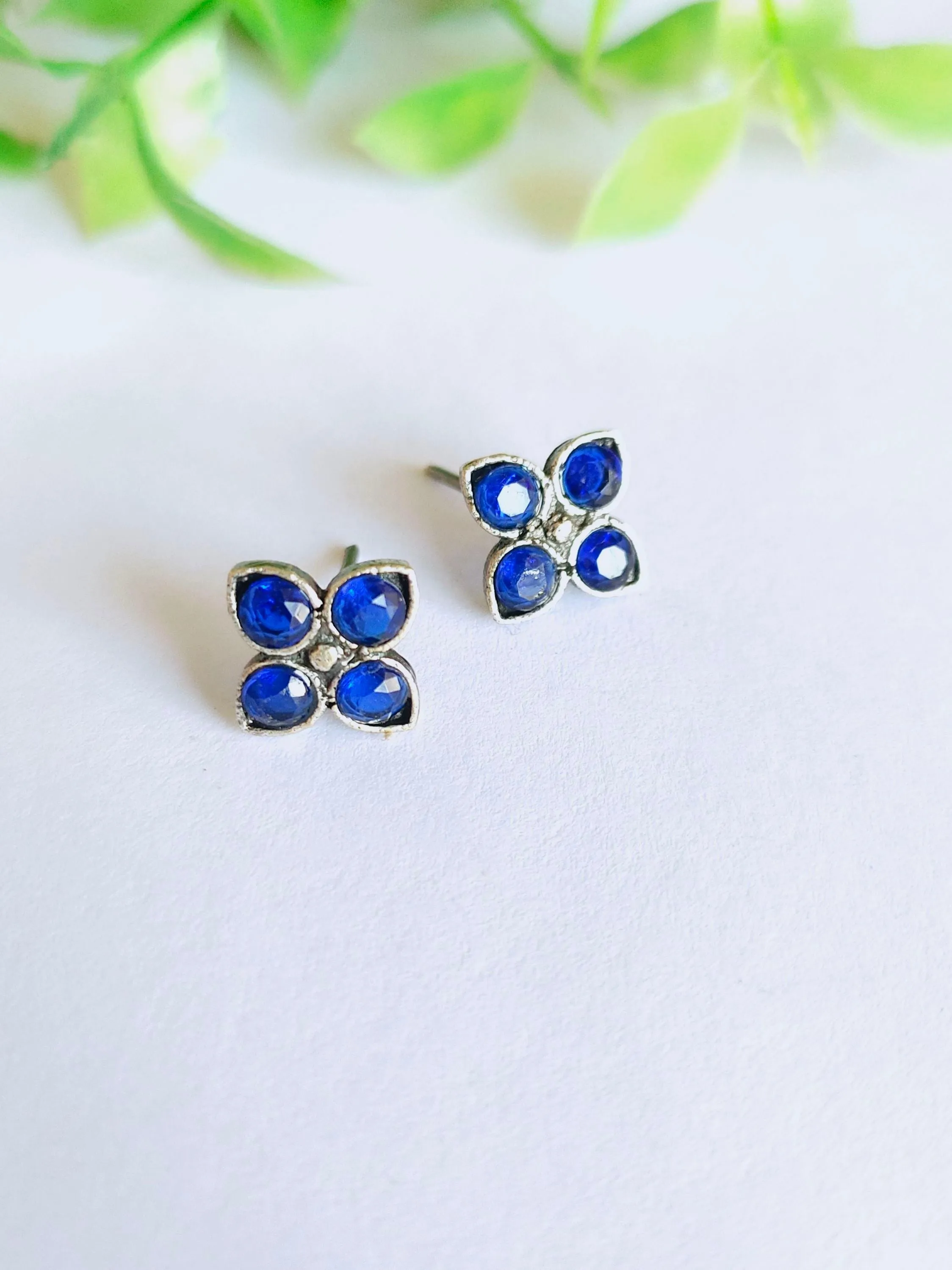 Oxidised Colorful Stone Studs for Daily & Office Wear | Sarichka