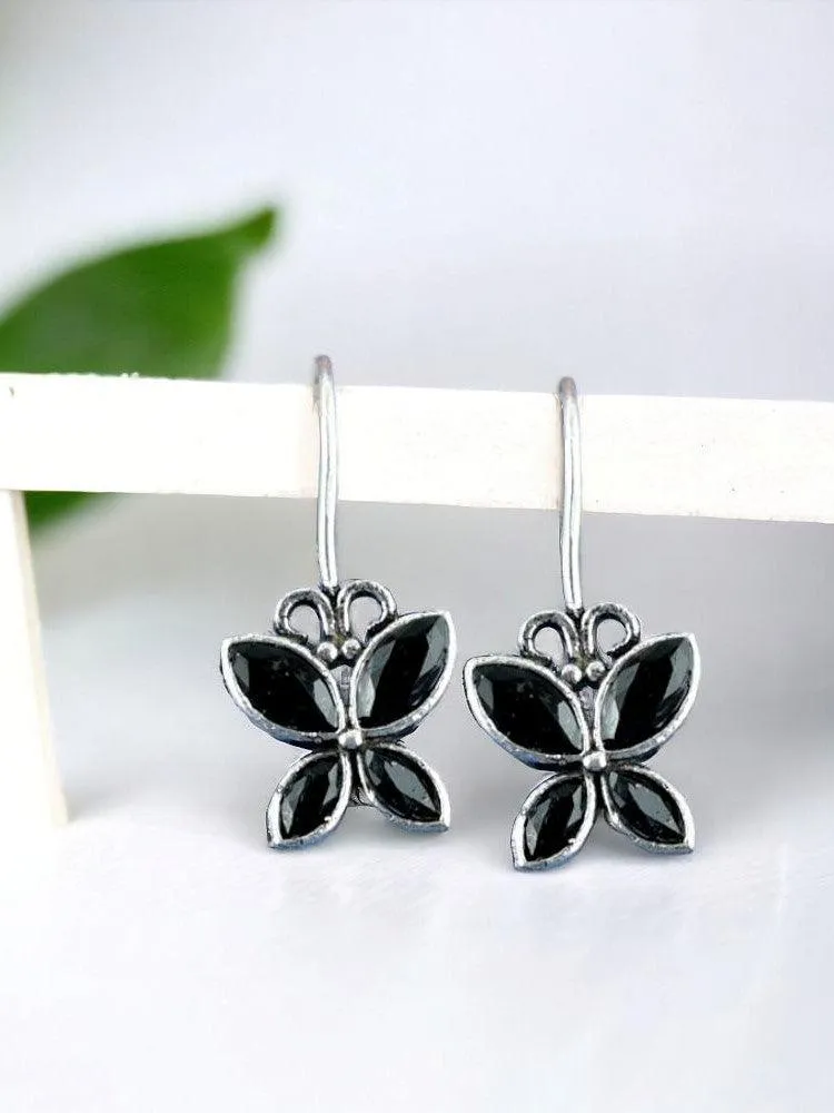 Oxidized Butterfly Style Stone Hook Earrings for Daily Wear | Sarichka