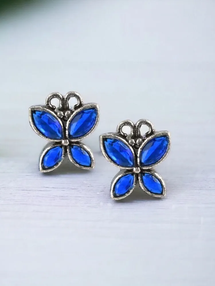 Oxidized Butterfly Style Stone Stud Earrings for Casual Wear | Sarichka