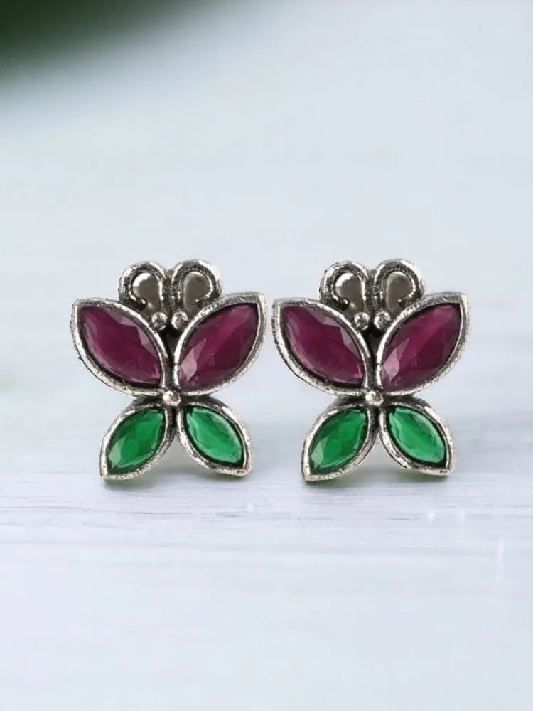 Oxidized Butterfly Style Stone Stud Earrings for Casual Wear | Sarichka