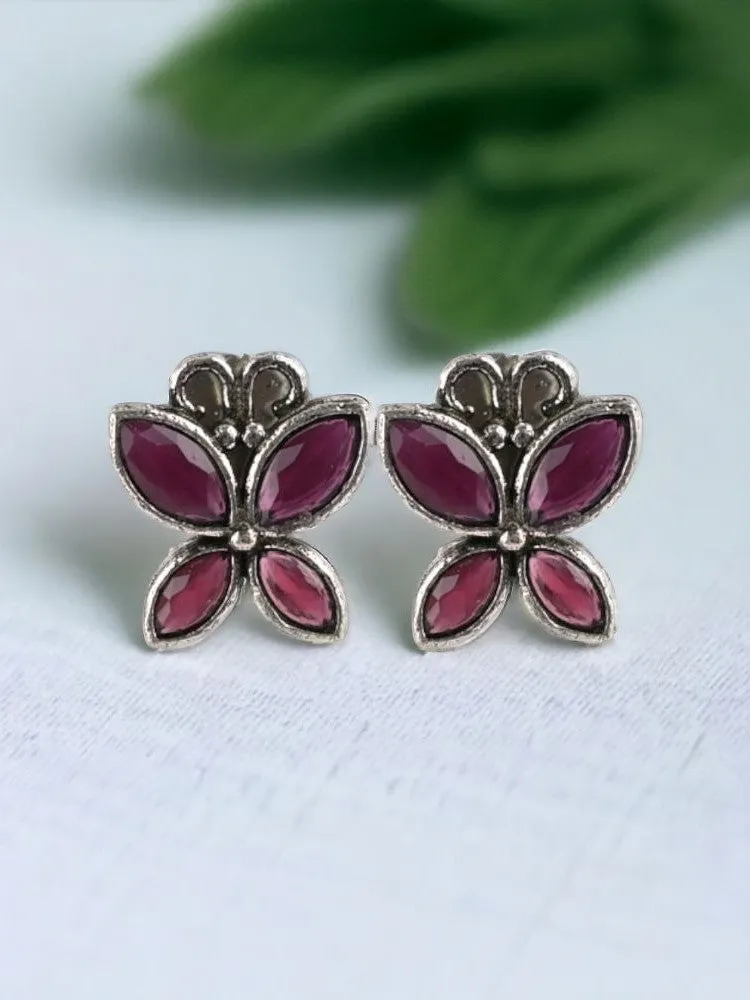 Oxidized Butterfly Style Stone Stud Earrings for Casual Wear | Sarichka