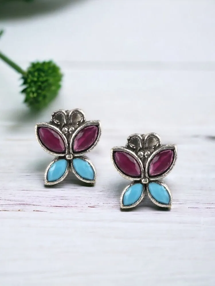Oxidized Butterfly Style Stone Stud Earrings for Casual Wear | Sarichka