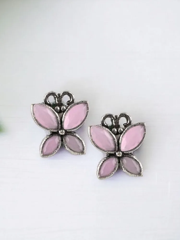 Oxidized Butterfly Style Stone Stud Earrings for Casual Wear | Sarichka