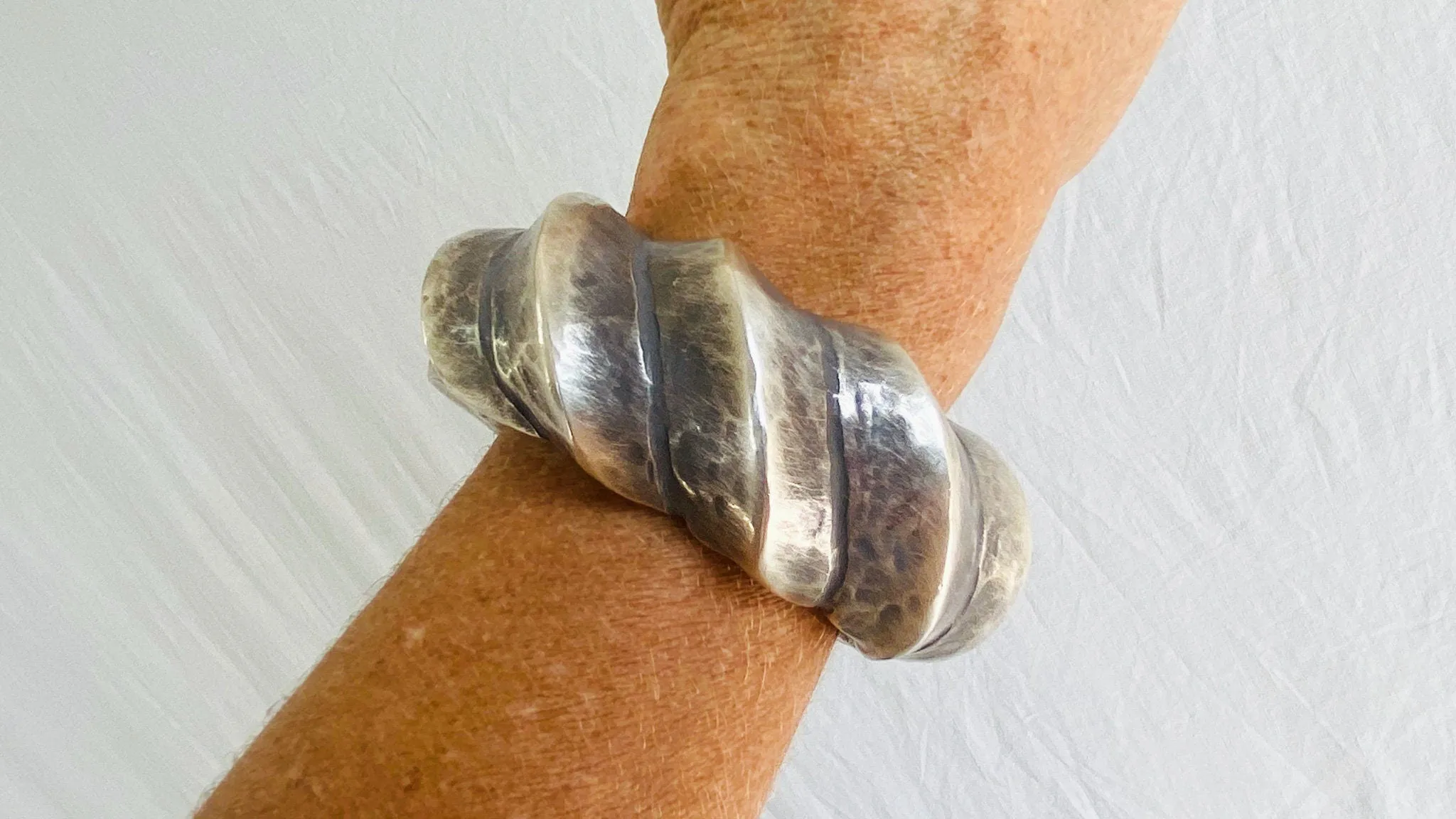 Pair of Chunky Silver Bracelets. Cuffs. Karen Hill Tribe. Sterling Silver.
