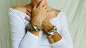 Pair of Chunky Silver Bracelets. Cuffs. Karen Hill Tribe. Sterling Silver.