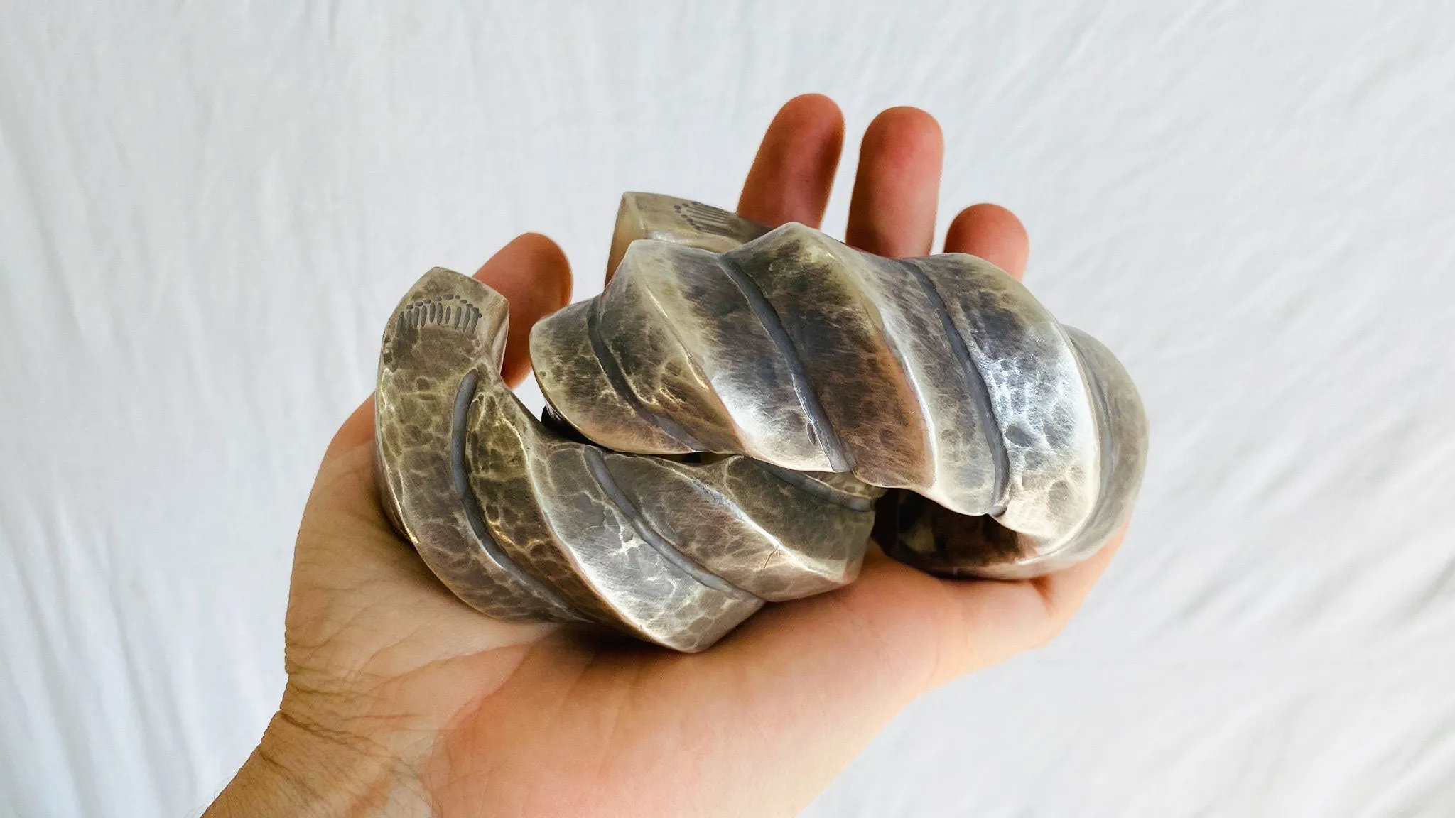 Pair of Chunky Silver Bracelets. Cuffs. Karen Hill Tribe. Sterling Silver.
