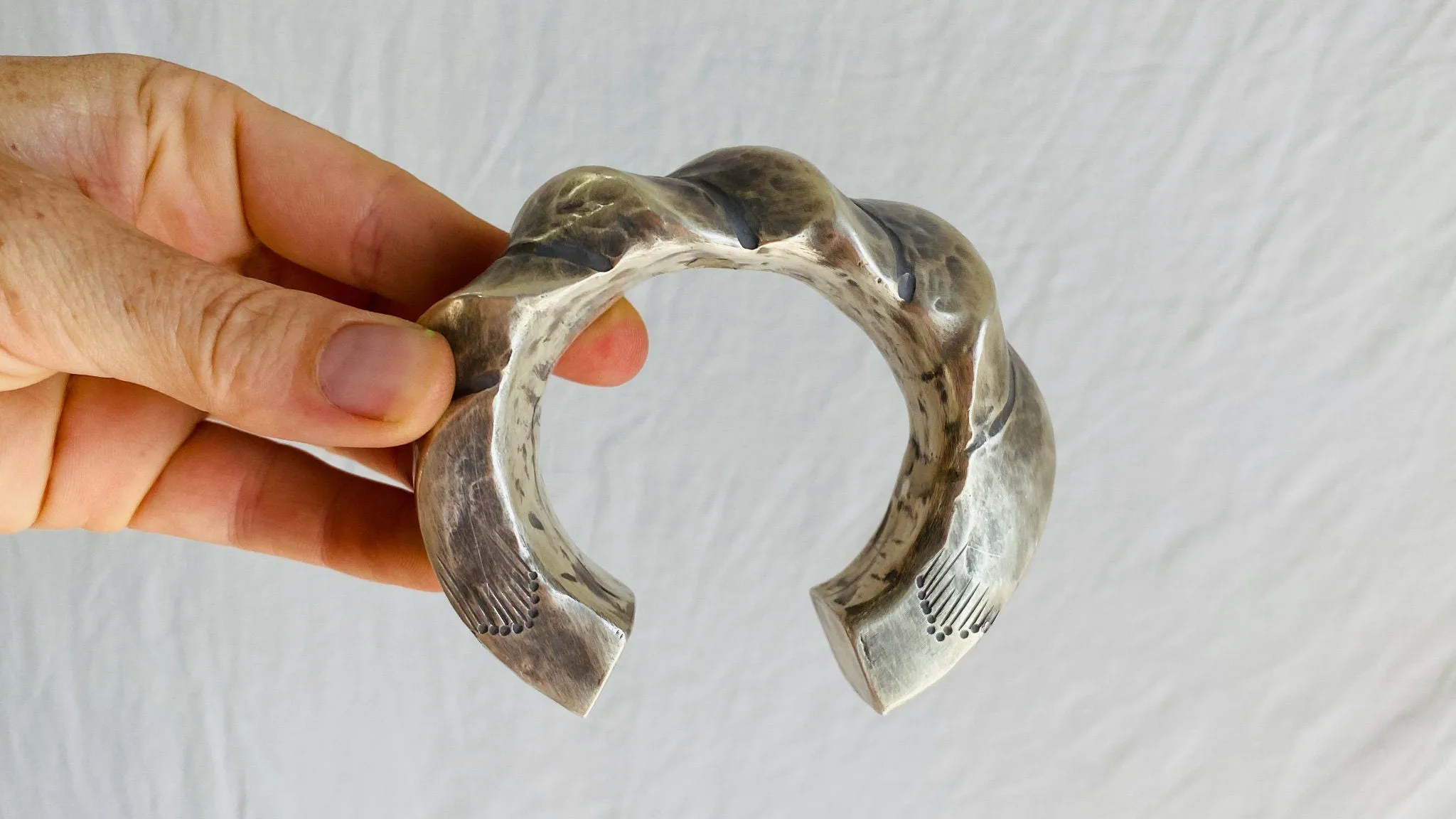 Pair of Chunky Silver Bracelets. Cuffs. Karen Hill Tribe. Sterling Silver.
