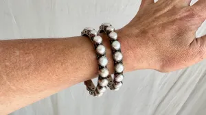 PAIR of Pearl & Sterling Silver Bangles. India. 1038