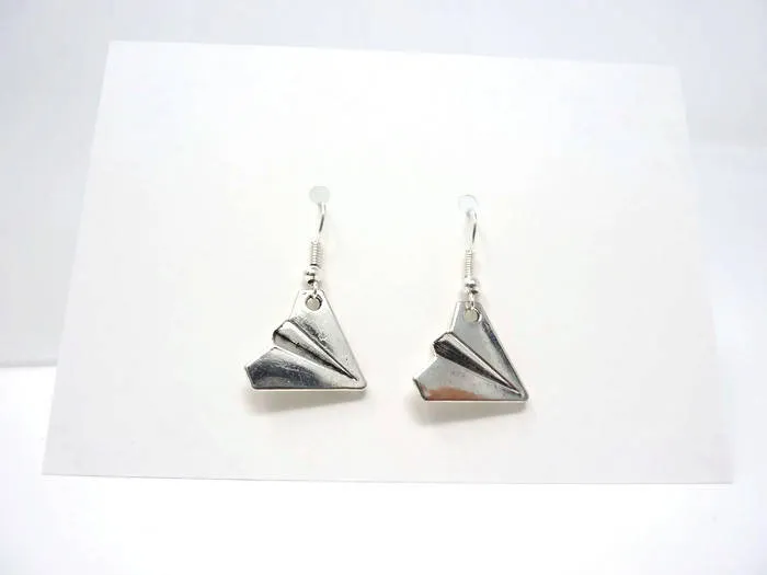 Paper Plane Earrings - Silver Origami Earrings. Simple Drop Earrings