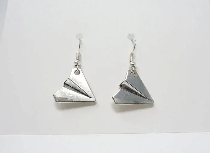 Paper Plane Earrings - Silver Origami Earrings. Simple Drop Earrings