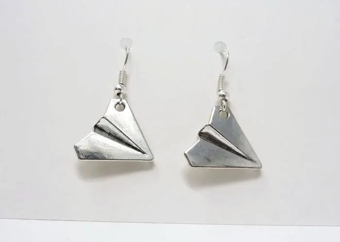 Paper Plane Earrings - Silver Origami Earrings. Simple Drop Earrings