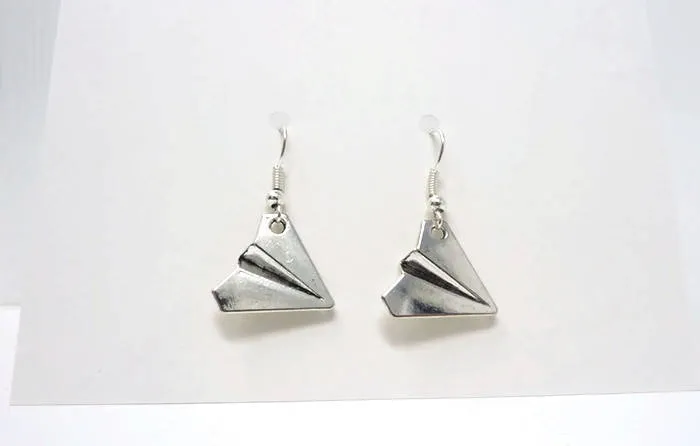 Paper Plane Earrings - Silver Origami Earrings. Simple Drop Earrings