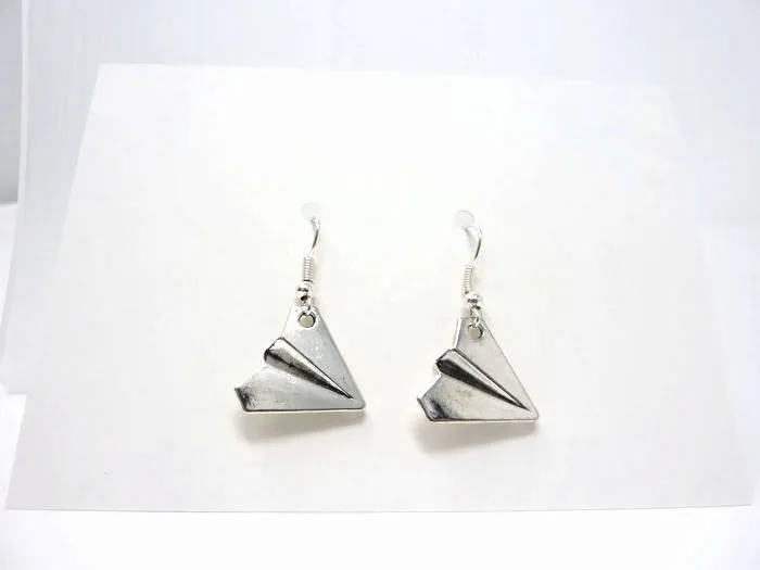Paper Plane Earrings - Silver Origami Earrings. Simple Drop Earrings