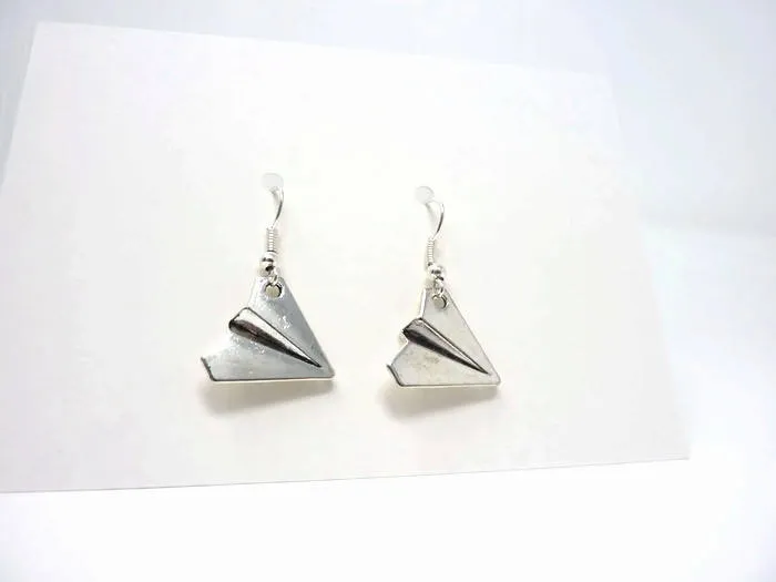 Paper Plane Earrings - Silver Origami Earrings. Simple Drop Earrings