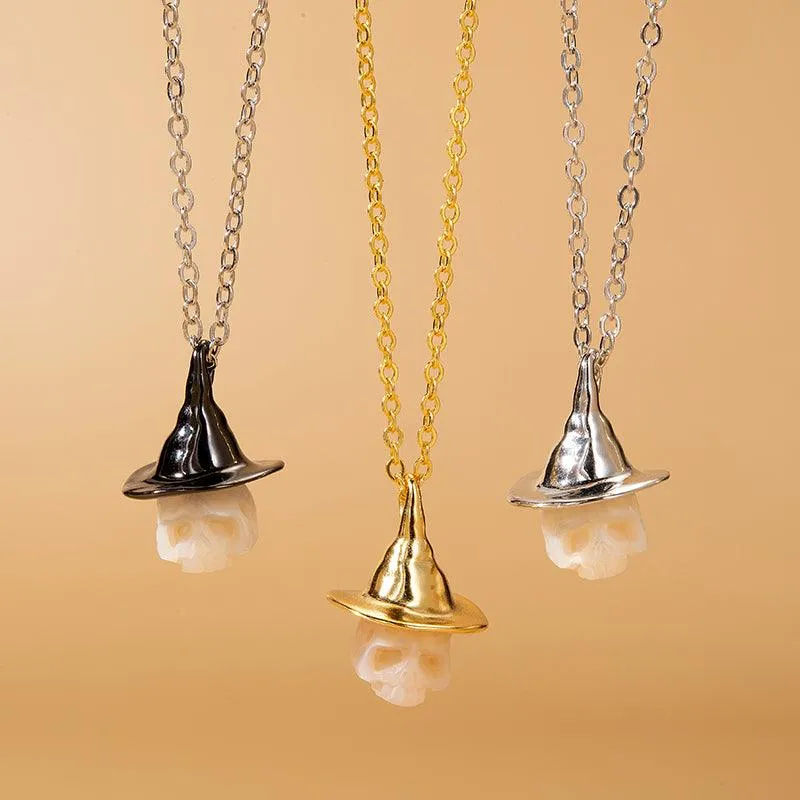 Pearl Carved Cranium Witch Hat Pendant