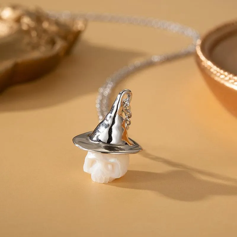 Pearl Carved Cranium Witch Hat Pendant