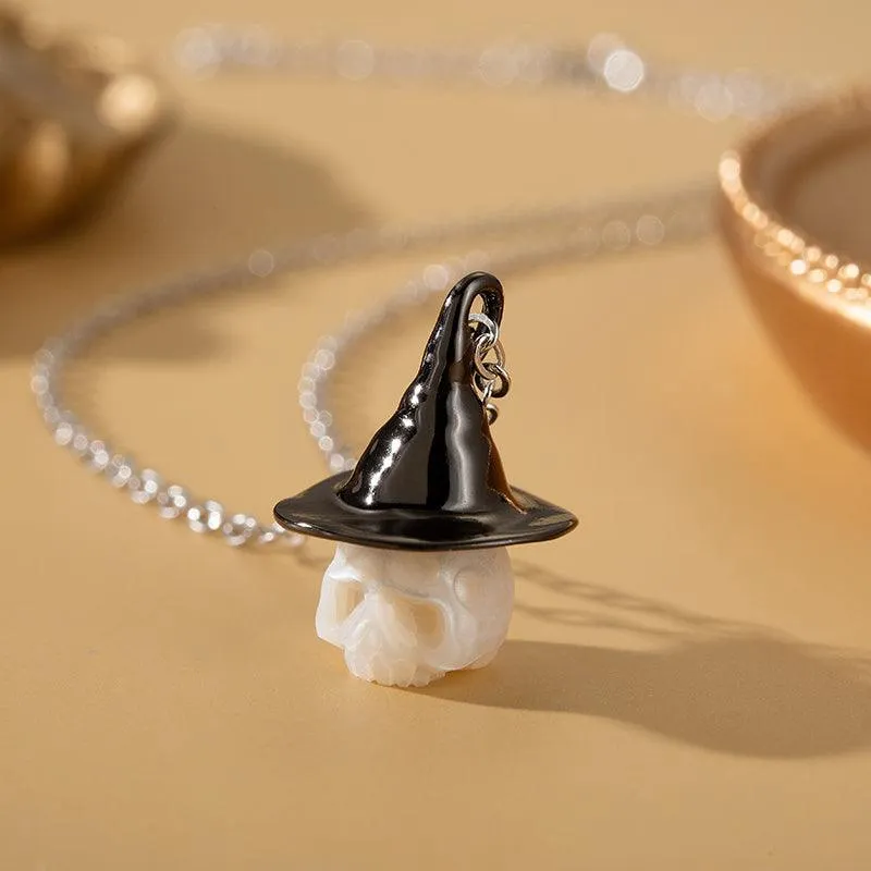 Pearl Carved Cranium Witch Hat Pendant