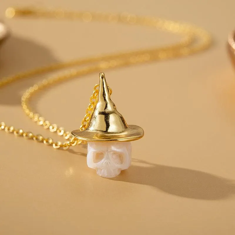 Pearl Carved Cranium Witch Hat Pendant