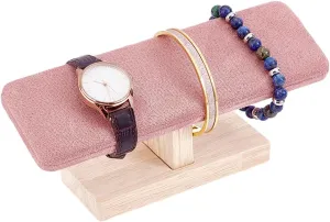 PH PandaHall Wooden Watch Display Stand, Velvet T-Bar Bracelet Holder Hair Tied Pink Jewelry Organizer Watch Organizer Jewelry Display Anklet Tower Rack for Selling Show Home Use Retail Display