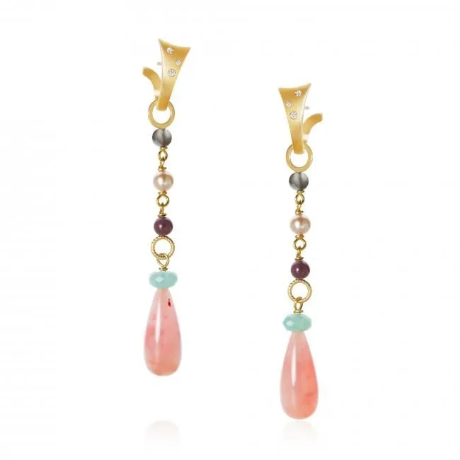Piccolo DaybreakDrop 18K Gold Pendant w. Quartz, Ruby, Amazonite, Moonstone & Pearl