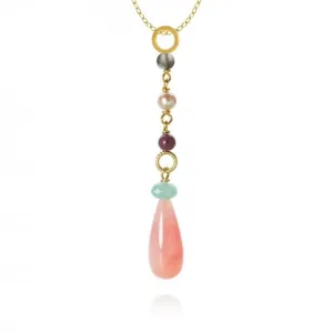 Piccolo DaybreakDrop 18K Gold Pendant w. Quartz, Ruby, Amazonite, Moonstone & Pearl
