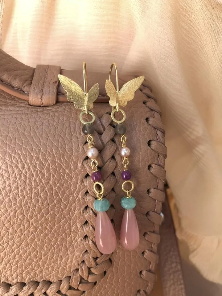 Piccolo DaybreakDrop 18K Gold Pendant w. Quartz, Ruby, Amazonite, Moonstone & Pearl