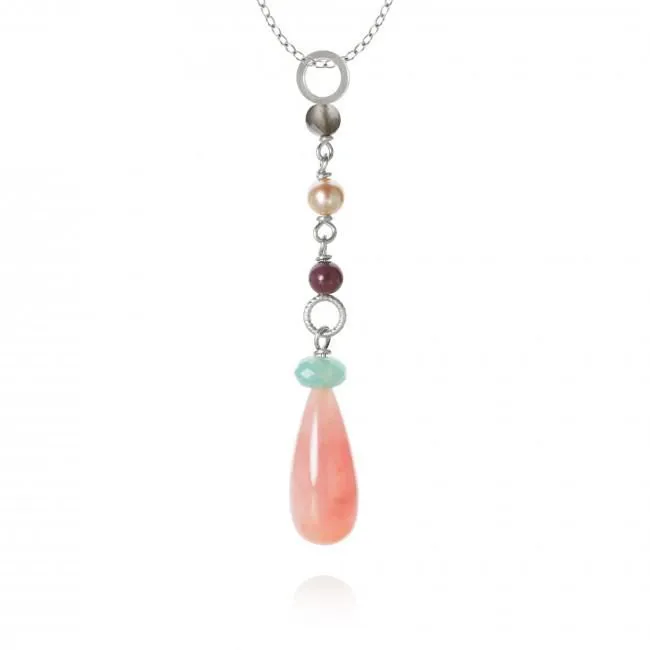 Piccolo DaybreakDrop Silver Pendant w. Quartz, Ruby, Amazonite, Moonstone & Pearl
