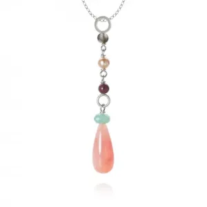 Piccolo DaybreakDrop Silver Pendant w. Quartz, Ruby, Amazonite, Moonstone & Pearl