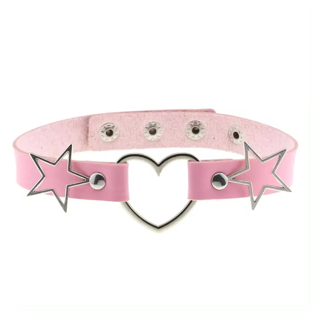 Pink Punk Leather Chokers