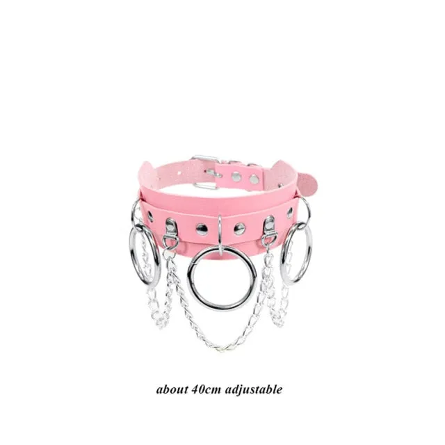 Pink Punk Leather Chokers