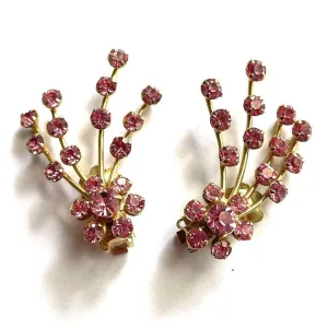 Pink Rhinestone Spray Earrings
