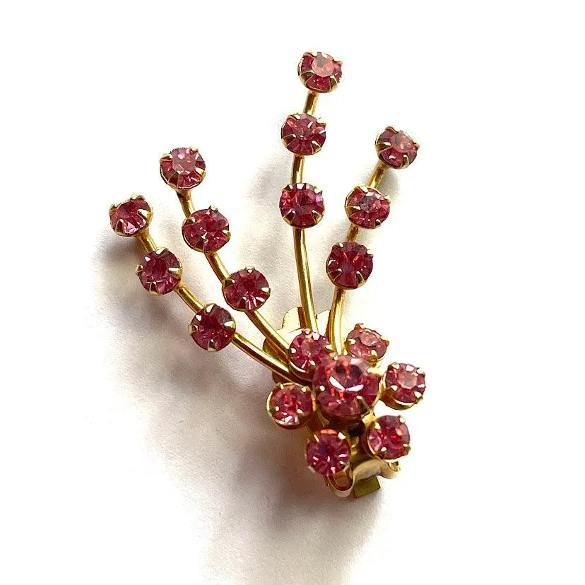 Pink Rhinestone Spray Earrings