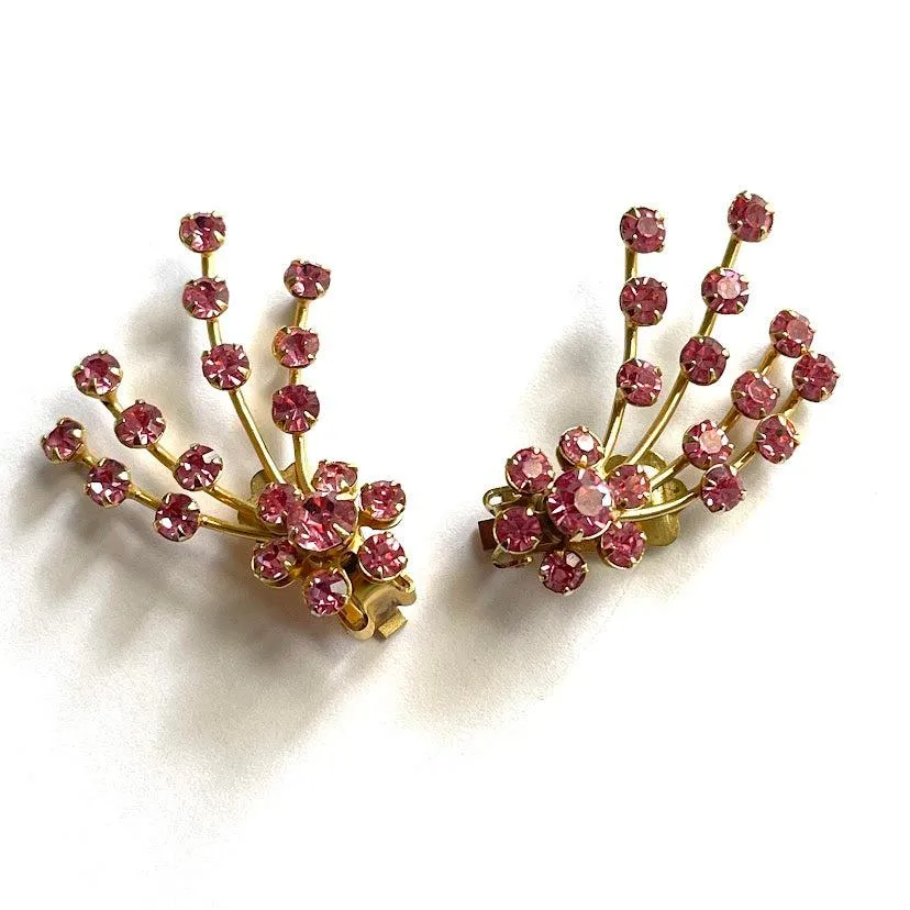 Pink Rhinestone Spray Earrings