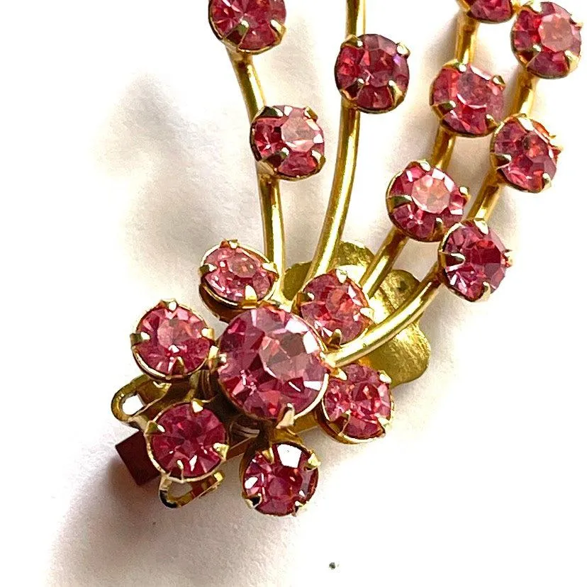 Pink Rhinestone Spray Earrings