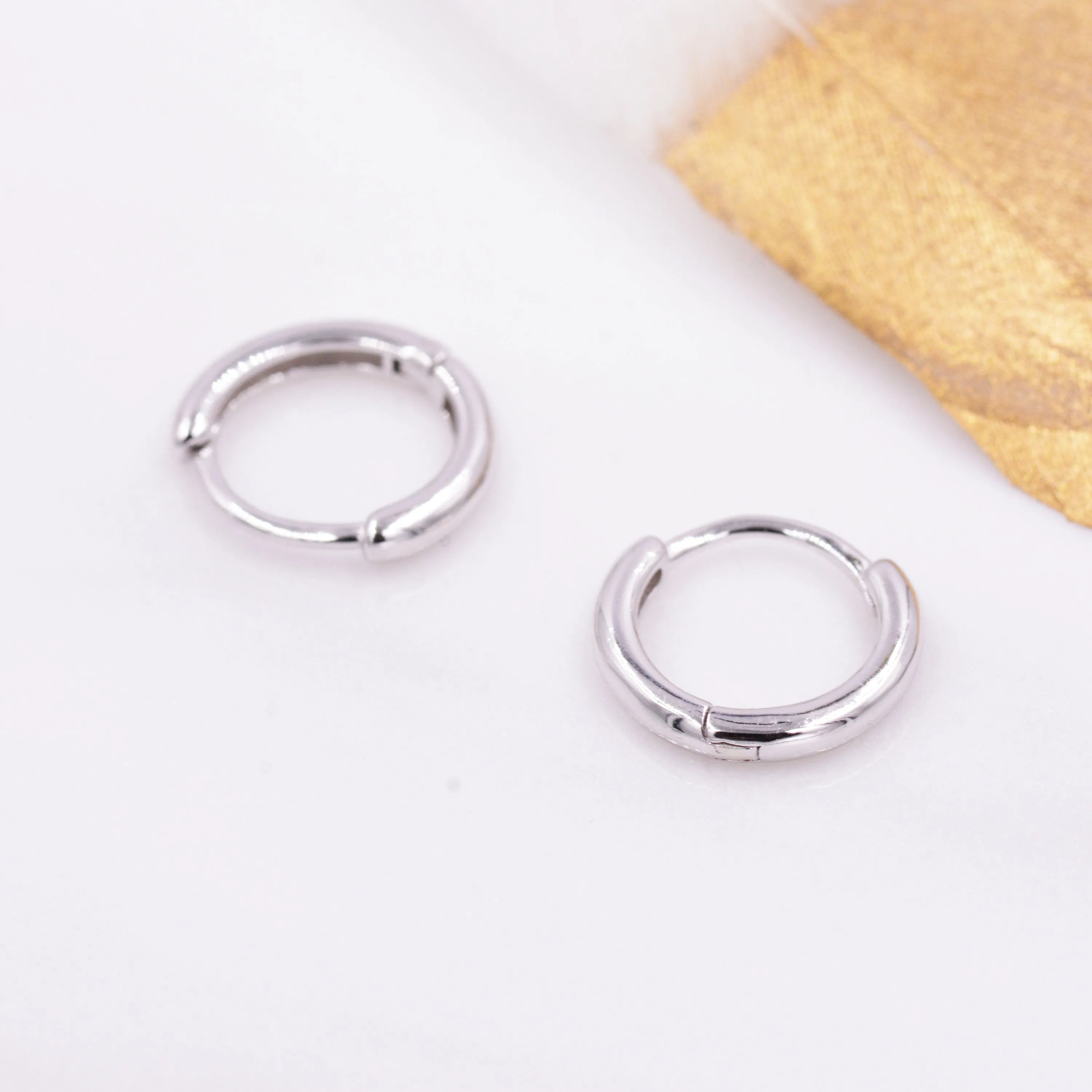 Plain Huggie Hoop in Sterling Silver, Polished Minimalist Hoop Earrings, Black Hoop Earrings,  Two Sizes Available, Simple Circle Hoops