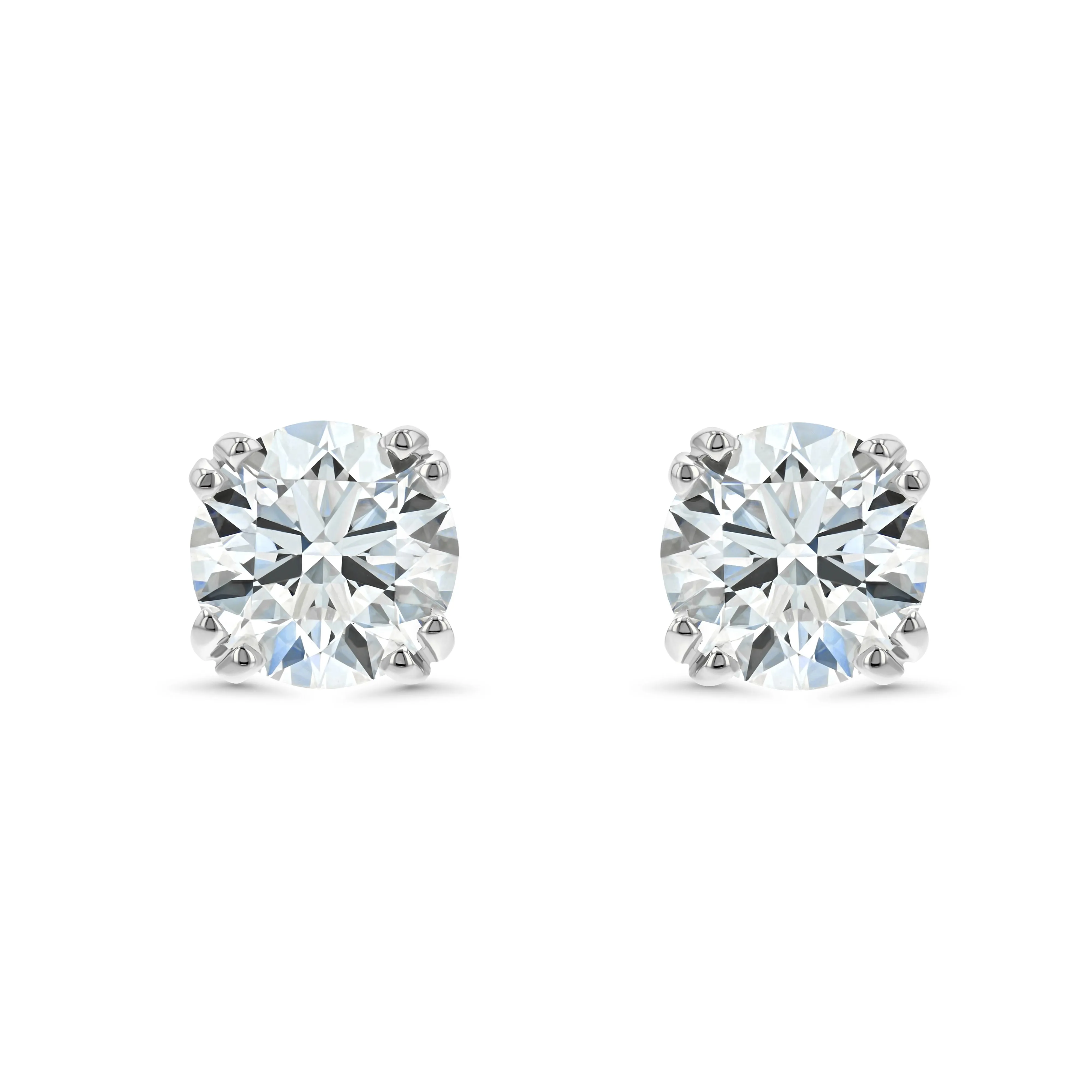 Platinum Double Prong Round Diamond Stud Earrings 1ctw (5.2mm Ea), H Color, Si3-i1 Clarity