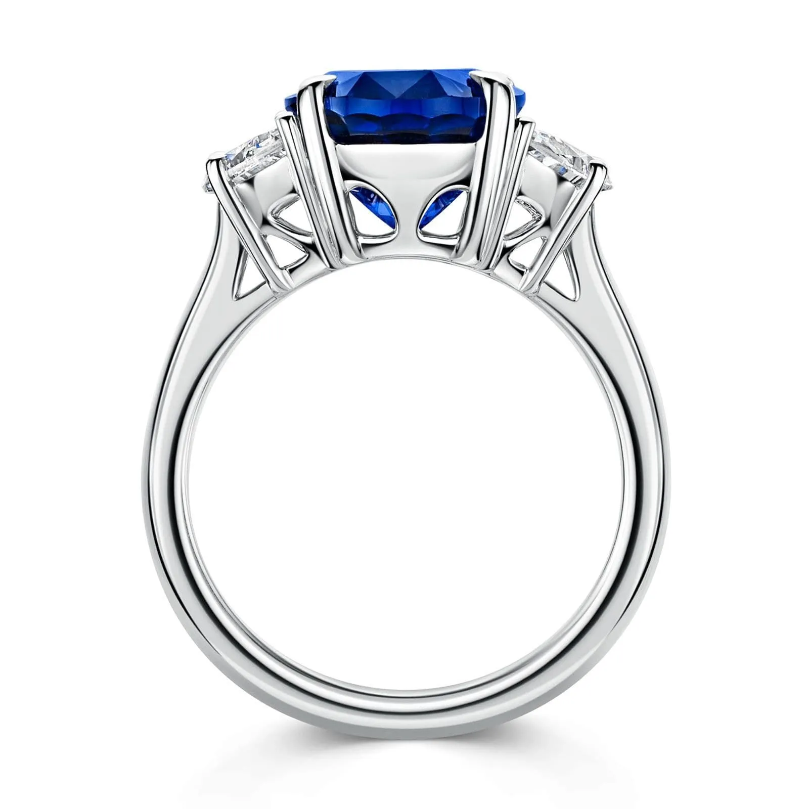 Platinum Oval-Cut Sapphire & Moon-Cut Diamond Three Stone Ring 7.60ct