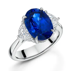 Platinum Oval-Cut Sapphire & Shield-Cut Diamond Three Stone Ring 6.92ct