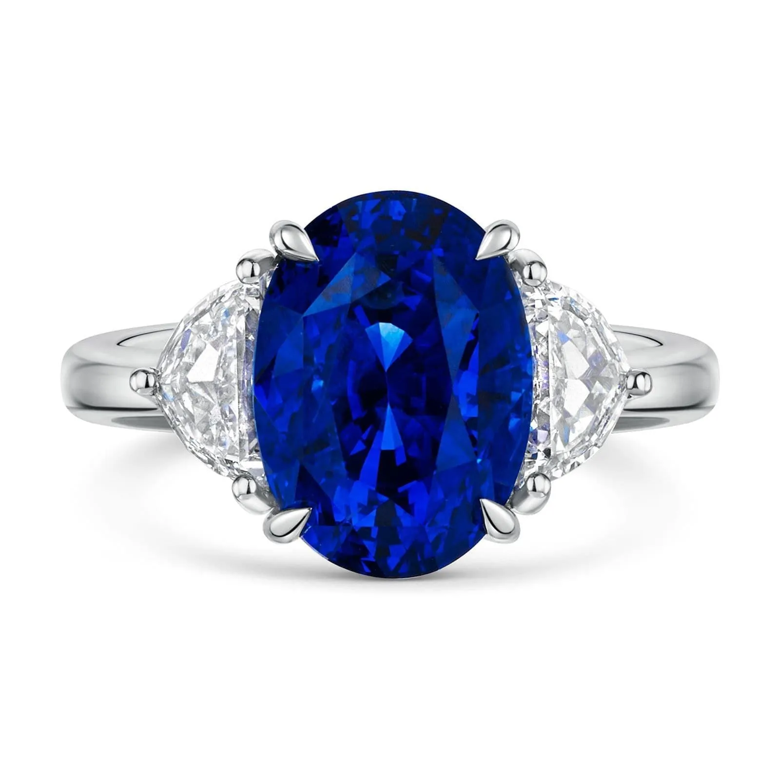 Platinum Oval-Cut Sapphire & Shield-Cut Diamond Three Stone Ring 6.92ct